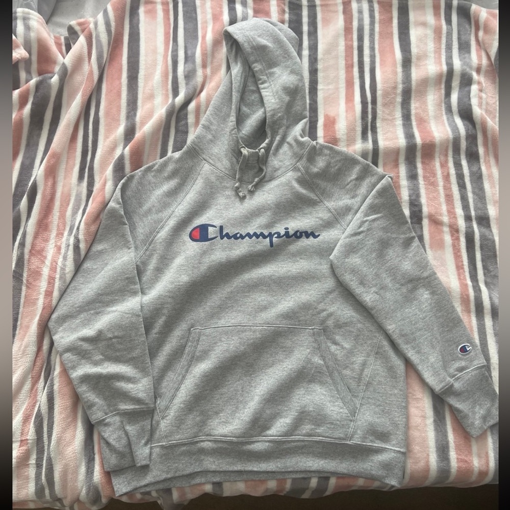 Champions hoodie light grey. Not my style